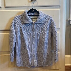 Aran Crafts Cable Knit Cardigan - Light Gray